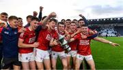 28 July 2021; Cork players celebrate after their side's victory in the Munster GAA Hurling U20 Championship Final match between Cork and Limerick at Páirc Uí Chaoimh in Cork. Photo by Piaras Ó Mídheach/Sportsfile
