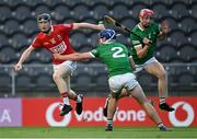 28 July 2021; Jack Cahalane of Cork in action against Chris Thomas, 2, and Michael Keane of Limerick during the Munster GAA Hurling U20 Championship Final match between Cork and Limerick at Páirc Uí Chaoimh in Cork. Photo by Piaras Ó Mídheach/Sportsfile