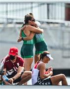 29 July 2021; Aileen Crowley, left, and Monika Dukarska of Ireland after finishing in fifth place during the Women's Pair final B at the Sea Forest Waterway during the 2020 Tokyo Summer Olympic Games in Tokyo, Japan. Photo by Brendan Moran/Sportsfile