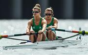 29 July 2021; Monika Dukarska, left, and Aileen Crowley of Ireland after finishing in fifth place during the Women's Pair final B at the Sea Forest Waterway during the 2020 Tokyo Summer Olympic Games in Tokyo, Japan. Photo by Brendan Moran/Sportsfile
