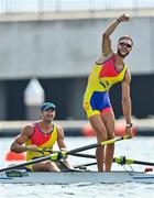 29 July 2021; Ciprian Tudosa. right, and Marius Cozmiuc of Romania celebrate after finishing in second place in the Men's Pair final A at the Sea Forest Waterway during the 2020 Tokyo Summer Olympic Games in Tokyo, Japan. Photo by Seb Daly/Sportsfile