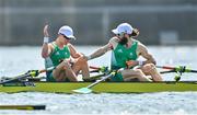 29 July 2021; Fintan McCarthy, left, and Paul O'Donovan of Ireland celebrate after winning the Men's Lightweight Double Sculls final at the Sea Forest Waterway during the 2020 Tokyo Summer Olympic Games in Tokyo, Japan. Photo by Seb Daly/Sportsfile