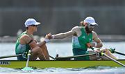 29 July 2021; Fintan McCarthy, left, and Paul O'Donovan of Ireland celebrate after winning the Men's Lightweight Double Sculls final at the Sea Forest Waterway during the 2020 Tokyo Summer Olympic Games in Tokyo, Japan. Photo by Brendan Moran/Sportsfile