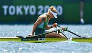 29 July 2021; Sanita Pušpure of Ireland reacts after finishing in fifth place in the Women's Single Sculls semi-final A/B at the Sea Forest Waterway during the 2020 Tokyo Summer Olympic Games in Tokyo, Japan. Photo by Brendan Moran/Sportsfile