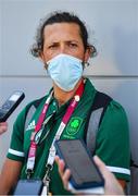 29 July 2021; Rowing Ireland coach Giuseppe De Vita is interviewed at the Sea Forest Waterway during the 2020 Tokyo Summer Olympic Games in Tokyo, Japan. Photo by Seb Daly/Sportsfile