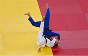 29 July 2021; Alexandre Iddir of France, above, and Zelym Kotsoiev of Azerbaijan during their men's -100 kg elimination round of 32 match at the Nippon Budokan during the 2020 Tokyo Summer Olympic Games in Tokyo, Japan. Photo by Ramsey Cardy/Sportsfile