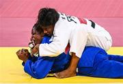 29 July 2021; Madeleine Malonga of France, above, and Kaliema Antomarchi of Cuba during their women's -78 kg quarter-final match at the Nippon Budokan during the 2020 Tokyo Summer Olympic Games in Tokyo, Japan. Photo by Ramsey Cardy/Sportsfile