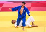 29 July 2021; Guham Cho of South Korea celebrates after defeating Karl-Richard Frey of Germany in their men's -100 kg quarter-final match at the Nippon Budokan during the 2020 Tokyo Summer Olympic Games in Tokyo, Japan. Photo by Ramsey Cardy/Sportsfile