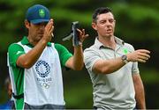 29 July 2021; Rory McIlroy of Ireland with his caddy Harry Diamond during round 1 of the men's individual stroke play at the Kasumigaseki Country Club during the 2020 Tokyo Summer Olympic Games in Kawagoe, Saitama, Japan. Photo by Stephen McCarthy/Sportsfile