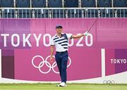 29 July 2021; Collin Morikawa of USA gestures to his left after playing from the first tee box during round 1 of the men's individual stroke play at the Kasumigaseki Country Club during the 2020 Tokyo Summer Olympic Games in Kawagoe, Saitama, Japan. Photo by Stephen McCarthy/Sportsfile