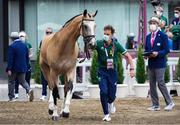 29 July 2021; Sam Watson and Tullabeg Flamenco during the eventing horse inspection at the Equestrian Park during the 2020 Tokyo Summer Olympic Games in Tokyo, Japan. Photo by Pierre Costabadie/Sportsfile