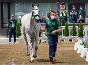 29 July 2021; Austin O'Connor and Colorado Blue during the eventing horse inspection at the Equestrian Park during the 2020 Tokyo Summer Olympic Games in Tokyo, Japan. Photo by Pierre Costabadie/Sportsfile