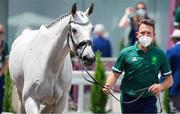 29 July 2021; Austin O'Connor and Colorado Blue during the eventing horse inspection at the Equestrian Park during the 2020 Tokyo Summer Olympic Games in Tokyo, Japan. Photo by Pierre Costabadie/Sportsfile