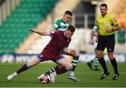 23 July 2021; Mikie Rowe of Galway United and Gary O'Neill of Shamrock Rovers during the FAI Cup first round match between Shamrock Rovers and Galway United at Tallaght Stadium in Dublin. Photo by Ben McShane/Sportsfile