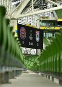 29 July 2021; A general view of the scoreboard before the UEFA Europa Conference League second qualifying round second leg match between Bohemians and F91 Dudelange at Aviva Stadium in Dublin. Photo by Eóin Noonan/Sportsfile