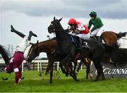 29 July 2021; Jockey Jack Kennedy falls from The Very Man during the Rockshore Novice Steeplechase on day four of the Galway Races Summer Festival at Ballybrit Racecourse in Galway. Photo by David Fitzgerald/Sportsfile