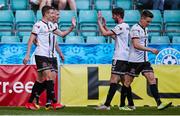 29 July 2021; David McMillan of Dundalk, second from left, celebrates with team-mates after scoring his side's first goal during the UEFA Europa Conference League second qualifying round second leg match between Levadia and Dundalk at Lillekula Stadium in Tallinn, Estonia. Photo by Joosep Martinson/Sportsfile
