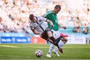 29 July 2021; Daniel Kelly of Dundalk is fouled by Milan Mitrovic of Levadia during the UEFA Europa Conference League second qualifying round second leg match between Levadia and Dundalk at Lillekula Stadium in Tallinn, Estonia. Photo by Joosep Martinson/Sportsfile