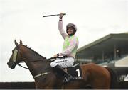 29 July 2021; Jockey Patrick Mullins celebrates on Saldier after winning the Guinness Galway Hurdle during day four of the Galway Races Summer Festival at Ballybrit Racecourse in Galway. Photo by David Fitzgerald/Sportsfile