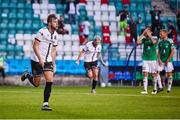 29 July 2021; William Patching of Dundalk celebrates after scoring his side's winning goal in injury time during the UEFA Europa Conference League second qualifying round second leg match between Levadia and Dundalk at Lillekula Stadium in Tallinn, Estonia. Photo by Joosep Martinson/Sportsfile