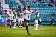 29 July 2021; William Patching of Dundalk celebrates after scoring his side's winning goal in injury time during the UEFA Europa Conference League second qualifying round second leg match between Levadia and Dundalk at Lillekula Stadium in Tallinn, Estonia. Photo by Joosep Martinson/Sportsfile