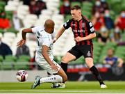 29 July 2021; Andy Lyons of Bohemians is tackled by Jules Diouf of F91 Dudelange during the UEFA Europa Conference League second qualifying round second leg match between Bohemians and F91 Dudelange at Aviva Stadium in Dublin. Photo by Eóin Noonan/Sportsfile