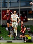 29 July 2021; Rob Cornwall of Bohemians in action against Samir Hadji of F91 Dudelange during the UEFA Europa Conference League second qualifying round second leg match between Bohemians and F91 Dudelange at Aviva Stadium in Dublin. Photo by Eóin Noonan/Sportsfile