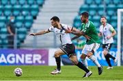 29 July 2021; Patrick Hoban of Dundalk in action against Maximiliano Uggè of Levadia during the UEFA Europa Conference League second qualifying round second leg match between Levadia and Dundalk at Lillekula Stadium in Tallinn, Estonia. Photo by Joosep Martinson/Sportsfile