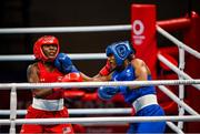 30 July 2021; Caroline Dubois of Great Britain, right, and Rashida Ellis of United States during their women's lightweight round of 16 bout at the Kokugikan Arena during the 2020 Tokyo Summer Olympic Games in Tokyo, Japan. Photo by Stephen McCarthy/Sportsfile