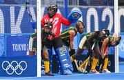 30 July 2021; South Africa players prepare to defend a penalty corner during the women's pool A group stage match between South Africa and Germany at the Oi Hockey Stadium during the 2020 Tokyo Summer Olympic Games in Tokyo, Japan. Photo by Ramsey Cardy/Sportsfile