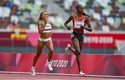 30 July 2021; Nadia Power of Ireland trails Eunice Jepkoech Sum of Kenya during the heats of the women's 800 metres at the Olympic Stadium during the 2020 Tokyo Summer Olympic Games in Tokyo, Japan. Photo by Brendan Moran/Sportsfile