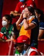 30 July 2021; Michaela Walsh reacts after her brother Aidan Walsh of Ireland defeated Merven Clair of Mauritius during their men's welterweight quarter-final bout at the Kokugikan Arena during the 2020 Tokyo Summer Olympic Games in Tokyo, Japan. Photo by Stephen McCarthy/Sportsfile