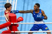 30 July 2021; Merven Clair of Mauritius, right, and Aidan Walsh of Ireland during their men's welterweight quarter-final bout at the Kokugikan Arena during the 2020 Tokyo Summer Olympic Games in Tokyo, Japan. Photo by Stephen McCarthy/Sportsfile