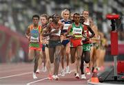 30 July 2021; Hellen Obiri of Kenya, left, and Gudaf Tsegay of Ethiopia in action during round 1 of the women's 5000 metres at the Olympic Stadium during the 2020 Tokyo Summer Olympic Games in Tokyo, Japan. Photo by Ramsey Cardy/Sportsfile