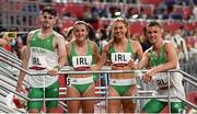 30 July 2021; The Ireland 4x400 mixed relay team, from left, Cillin Greene, Phil Healy, Sophie Becker and Christopher O'Donnell after their heat of the 4x400 metre mixed relay at the Olympic Stadium during the 2020 Tokyo Summer Olympic Games in Tokyo, Japan. Photo by Stephen McCarthy/Sportsfile