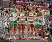 30 July 2021; The Ireland 4x400 mixed relay team, from left, Cillin Greene, Phil Healy, Sophie Becker and Christopher O'Donnell after their heat of the 4x400 metre mixed relay at the Olympic Stadium during the 2020 Tokyo Summer Olympic Games in Tokyo, Japan. Photo by Stephen McCarthy/Sportsfile
