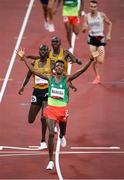 30 July 2021; Selemon Barega of Ethiopia crosses the line to win the men's 10000 metres final at the Olympic Stadium during the 2020 Tokyo Summer Olympic Games in Tokyo, Japan. Photo by Stephen McCarthy/Sportsfile