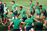 30 July 2021; Courtney Lawes, centre, of British and Irish Lions  warms up with his team-mates during the British & Irish Lions Captain's Run at Cape Town Stadium in Cape Town, South Africa. Photo by Ashley Vlotman/Sportsfile