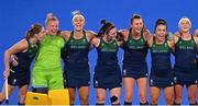 24 July 2021; Ireland players, from left, Katie Mullan, Ayeisha McFerran, Elena Tice, Roisin Upton, Deirdre Duke, Anna O'Flanagan and Chloe Watkins before the Women's Pool A Group Stage match between Ireland and South Africa at the Oi Hockey Stadium during the 2020 Tokyo Summer Olympic Games in Tokyo, Japan. Photo by Ramsey Cardy/Sportsfile