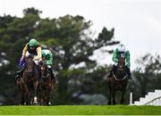 30 July 2021; Jazzaway, with Conor McNamara up, right, on their way to winning the Guinness handicap hurdle alongside eventual second Western Victory, with Shane Fitzgerald up, during day five of the Galway Races Summer Festival at Ballybrit Racecourse in Galway. Photo by David Fitzgerald/Sportsfile