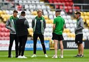 30 July 2021; Liam Scales of Shamrock Rovers, centre, with team-mates before the SSE Airtricity League Premier Division match between Shamrock Rovers and St Patrick's Athletic at Tallaght Stadium in Dublin. Photo by Eóin Noonan/Sportsfile