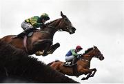 30 July 2021; Born By The Sea, with Jack Gilligan up, right, jumps alongside Shady Operator, with Darragh O'Keeffe up, on their way to winning the Guinness Galway Blazers steeplechase on day five of the Galway Races Summer Festival at Ballybrit Racecourse in Galway. Photo by David Fitzgerald/Sportsfile
