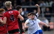 30 July 2021; Darragh McElearney of Monaghan celebrates scoring his side's first goal during the EirGrid Ulster GAA Football U20 Championship Final match between Down and Monaghan at Athletic Grounds in Armagh. Photo by Piaras Ó Mídheach/Sportsfile