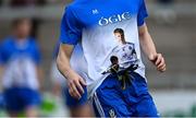 30 July 2021; A Monaghan player wears a shirt in honour of the late Brendan Óg O Dufaigh, captain of the Monaghan U20 football team who passed away recently, in the warm-up before the EirGrid Ulster GAA Football U20 Championship Final match between Down and Monaghan at Athletic Grounds in Armagh. Photo by Piaras Ó Mídheach/Sportsfile