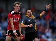 30 July 2021; Tom Close of Down celebrates as referee Kieran Eannetta awards a free to his side during the EirGrid Ulster GAA Football U20 Championship Final match between Down and Monaghan at Athletic Grounds in Armagh. Photo by Piaras Ó Mídheach/Sportsfile
