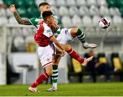 30 July 2021; Darragh Burns of St Patrick's Athletic in action against Lee Grace of Shamrock Rovers during the SSE Airtricity League Premier Division match between Shamrock Rovers and St Patrick's Athletic at Tallaght Stadium in Dublin. Photo by Eóin Noonan/Sportsfile