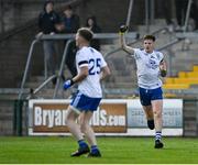 30 July 2021; Seán Jones of Monaghan celebrates scoring the last point in the second half, to send the game to extra-time, during the EirGrid Ulster GAA Football U20 Championship Final match between Down and Monaghan at Athletic Grounds in Armagh. Photo by Piaras Ó Mídheach/Sportsfile
