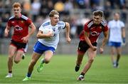 30 July 2021; Michael Hamill of Monaghan in action against Shealan Johnston of Down during the EirGrid Ulster GAA Football U20 Championship Final match between Down and Monaghan at Athletic Grounds in Armagh. Photo by Piaras Ó Mídheach/Sportsfile