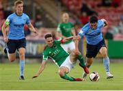 30 July 2021; Cian Coleman of Cork City in action against Liam Kerrigan of UCD during the SSE Airtricity League First Division match between Cork City and UCD at Turners Cross in Cork. Photo by Michael P Ryan/Sportsfile