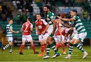 30 July 2021; Roberto Lopes of Shamrock Rovers celebrates after scoring his side's second goal during the SSE Airtricity League Premier Division match between Shamrock Rovers and St Patrick's Athletic at Tallaght Stadium in Dublin. Photo by Eóin Noonan/Sportsfile